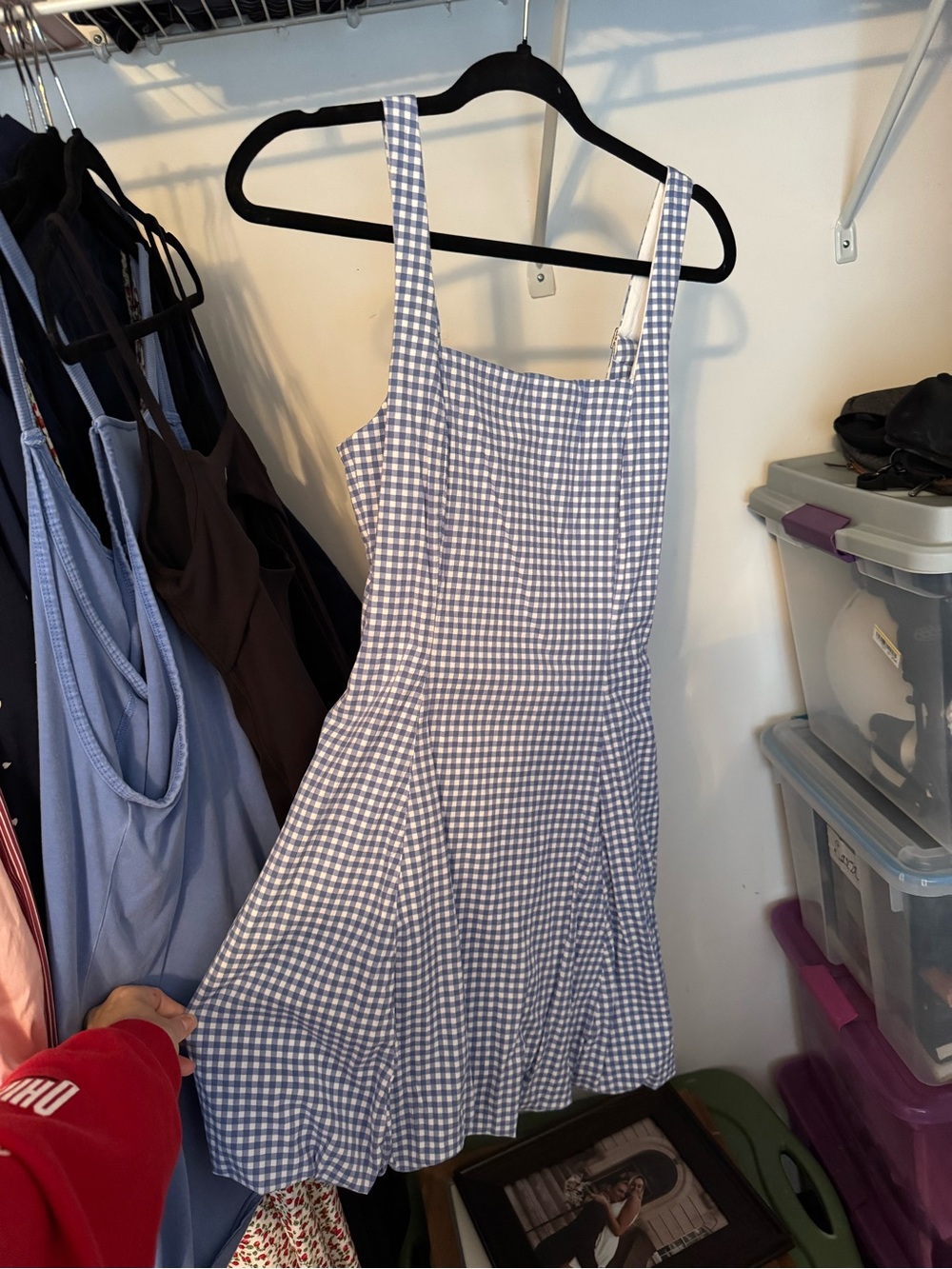 Abercrombie & Fitch Blue Gingham Square-Neck Bubble Mini Dress